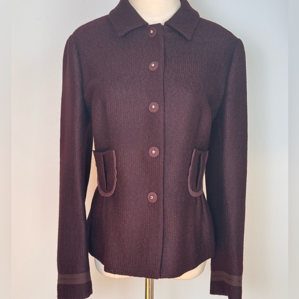 Prada Burgundy Wool Jacket with Pockets Size 46 - Picture 3 of 14